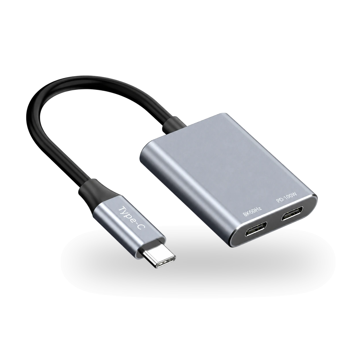 Adaptador Hi-Prime USB-C com duas entradas USB-C marcadas 8K60Hz e PD 100W